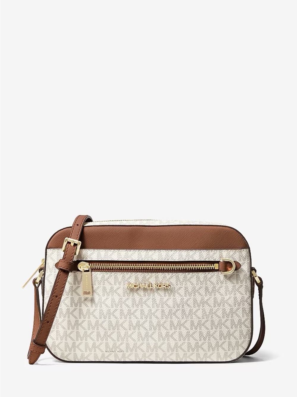 Michael Kors Logo Womens Tan Brown Jet Set Large Logo Crossbody Handbag New